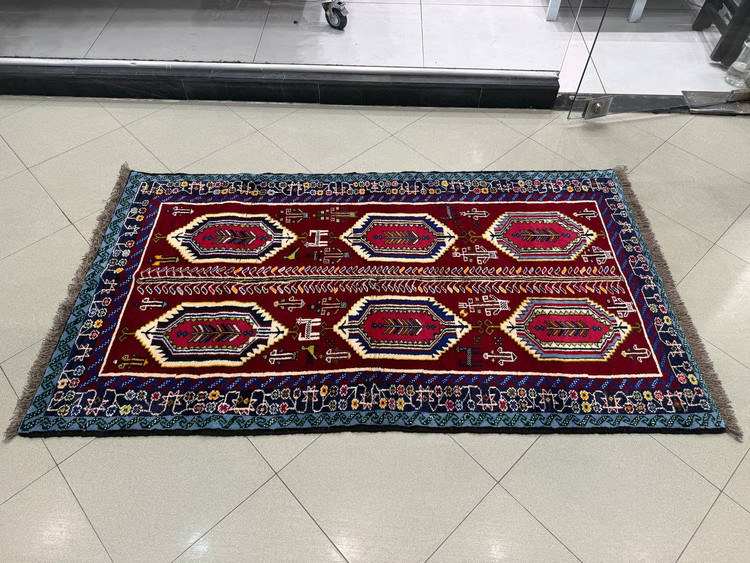 فرش دستبافت زابل نقشه قابی تمام پشم رنگ گیاهی اعلا ابعاد192*105